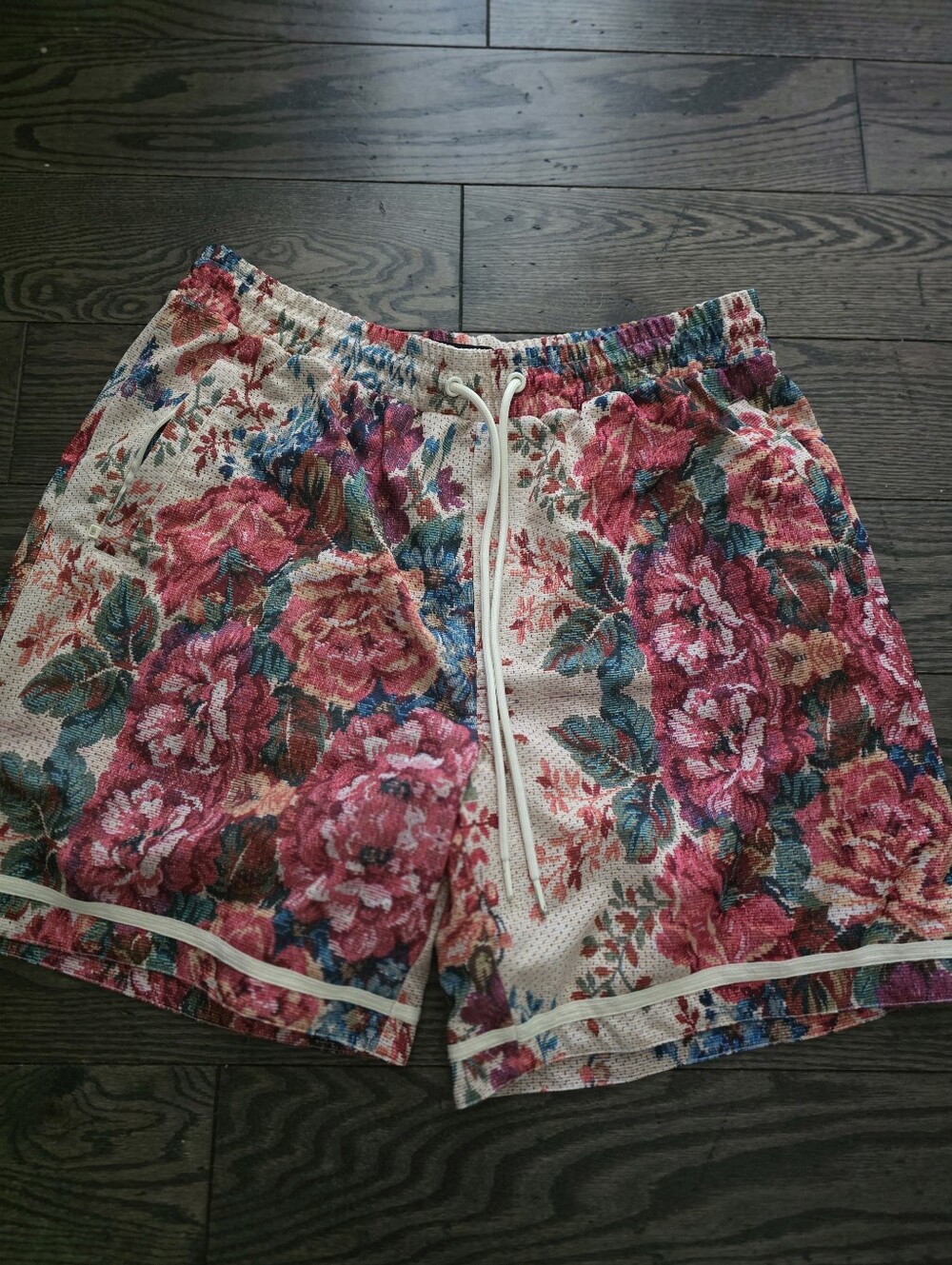 Floral  Shorts with Pink & Teal Bouquet